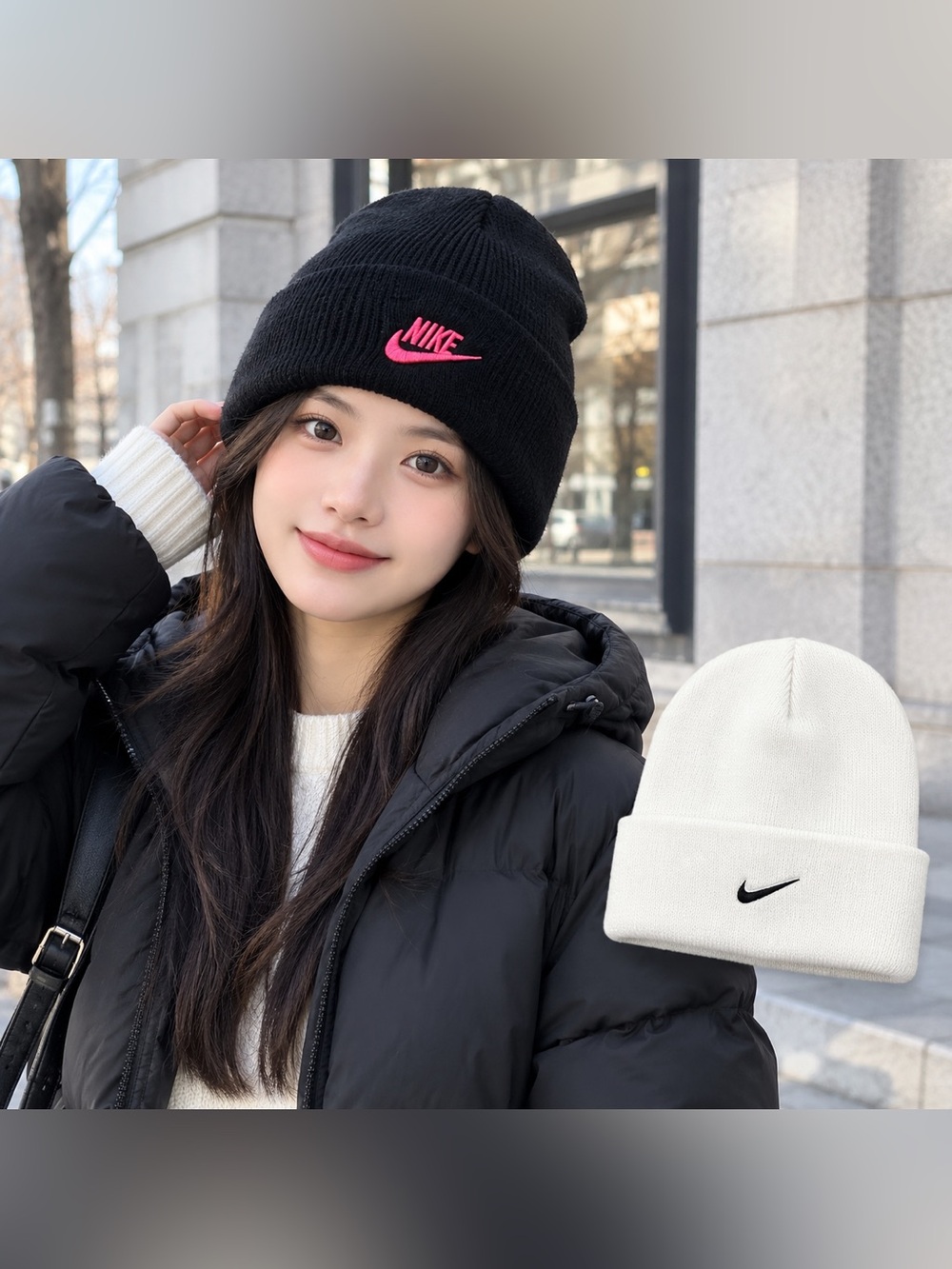 2/$45 Nike Beanies Black & White - Picture 2 of 3